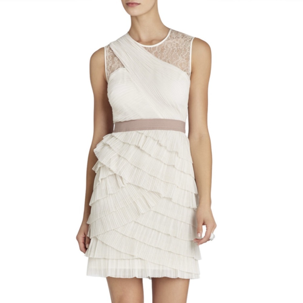 BCBGMaxAzria Jaya Pleated Sleeveless Cream Dress